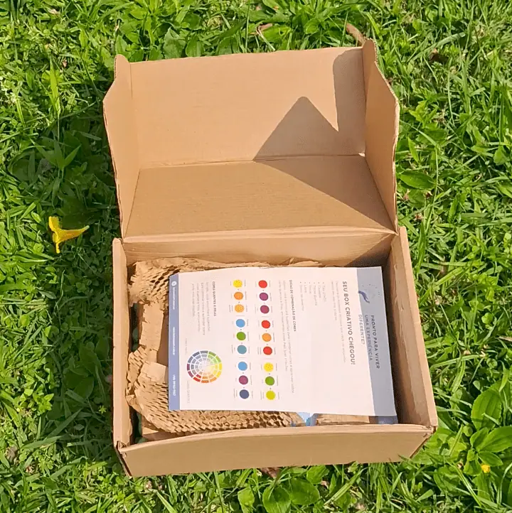 Box Magic aberto sobre a grama, com o material de pintura dentro