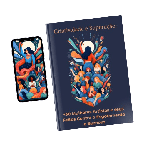Capa do ebook Criatividade e Superação, também aberto em um celular